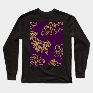 Magnolia Sketch Repeat Gold on Dark Purple 5748 Long Sleeve T-Shirt